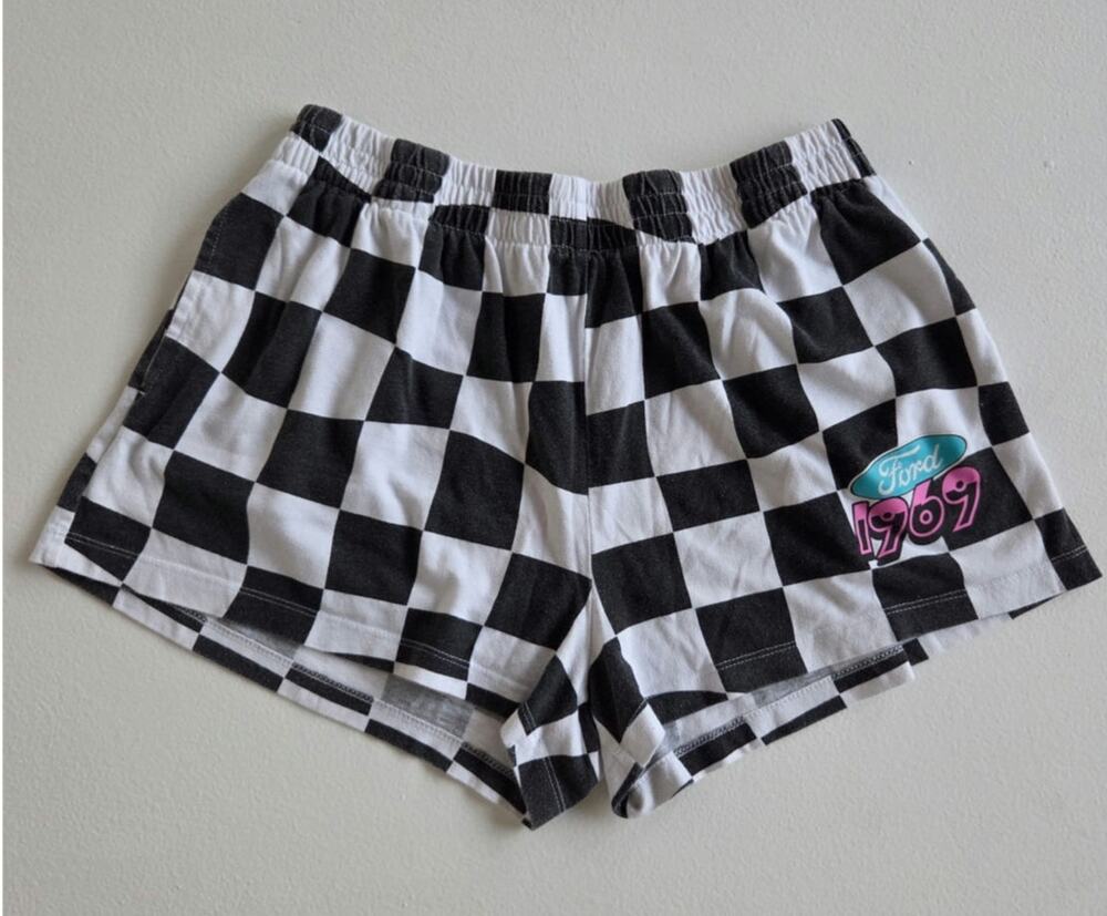 Ford 1969 Checkered Flag Racing Shorts Youth XL 16 18 Black White Licensed